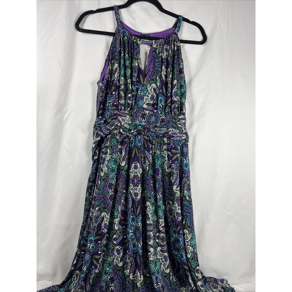 R&K Women's Size Large 12/14Dress Sleeveless Purple And green Paisley Print